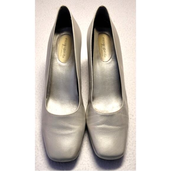 Easy Spirit Womens Silver Comfort Block Heels Pumps Fawn 7.5 B Anti Gravity - Picture 1 of 10